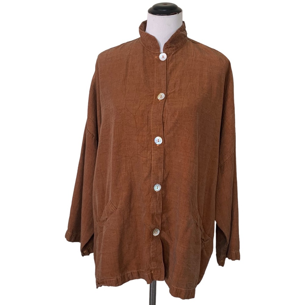 Bryn Walker Danuta Jacket Size Large 100% Tencel Lagenlook Mandarín Collar READ